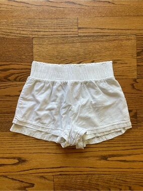 Forever 21 White Linen Smocked-Waist Shorts